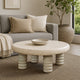 Jesina 44 " Round Coffee Table | Antique White Mango Wood | Stacked Beaded Legs By The Urban Port