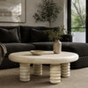 Jesina 44 " Round Coffee Table | Antique White Mango Wood | Stacked Beaded Legs By The Urban Port