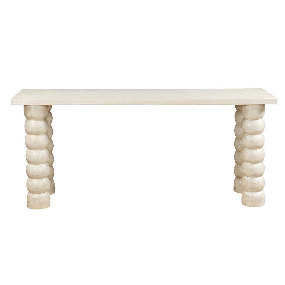 Jesina 69 " Sofa Console Table | Antique White Mango Wood | Stacked Beaded Legs By The Urban Port