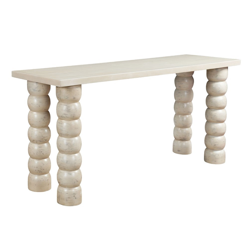 Jesina 69 " Sofa Console Table | Antique White Mango Wood | Stacked Beaded Legs By The Urban Port