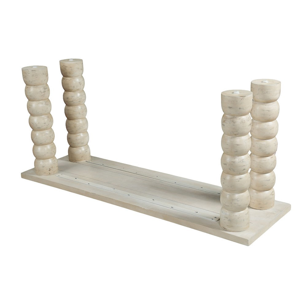 Jesina 69 " Sofa Console Table | Antique White Mango Wood | Stacked Beaded Legs By The Urban Port