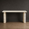 Jesina 69 " Sofa Console Table | Antique White Mango Wood | Stacked Beaded Legs By The Urban Port