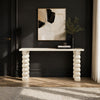 Jesina 69 " Sofa Console Table | Antique White Mango Wood | Stacked Beaded Legs By The Urban Port