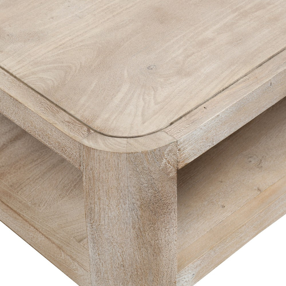 Resa 38" Square Coffee Table with Shelf | S&blasted Finish | Distressed Brown Mango Wood By The Urban Port