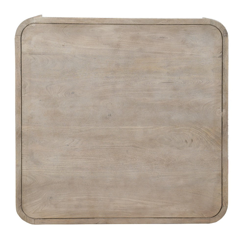 Resa 38" Square Coffee Table with Shelf | S&blasted Finish | Distressed Brown Mango Wood By The Urban Port