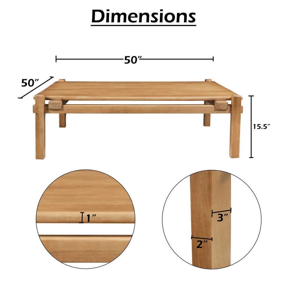 Hina 50"  Square Coffee Table | Exposed Joinery | Natural Brown Mango Wood | Japandi Style By The Urban Port