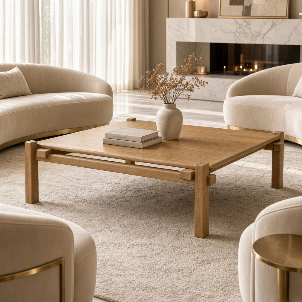 Hina 50"  Square Coffee Table | Exposed Joinery | Natural Brown Mango Wood | Japandi Style By The Urban Port