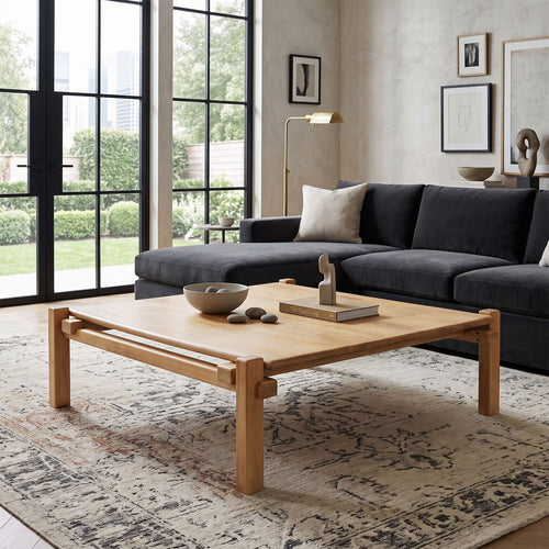 Hina 50"  Square Coffee Table | Exposed Joinery | Natural Brown Mango Wood | Japandi Style By The Urban Port