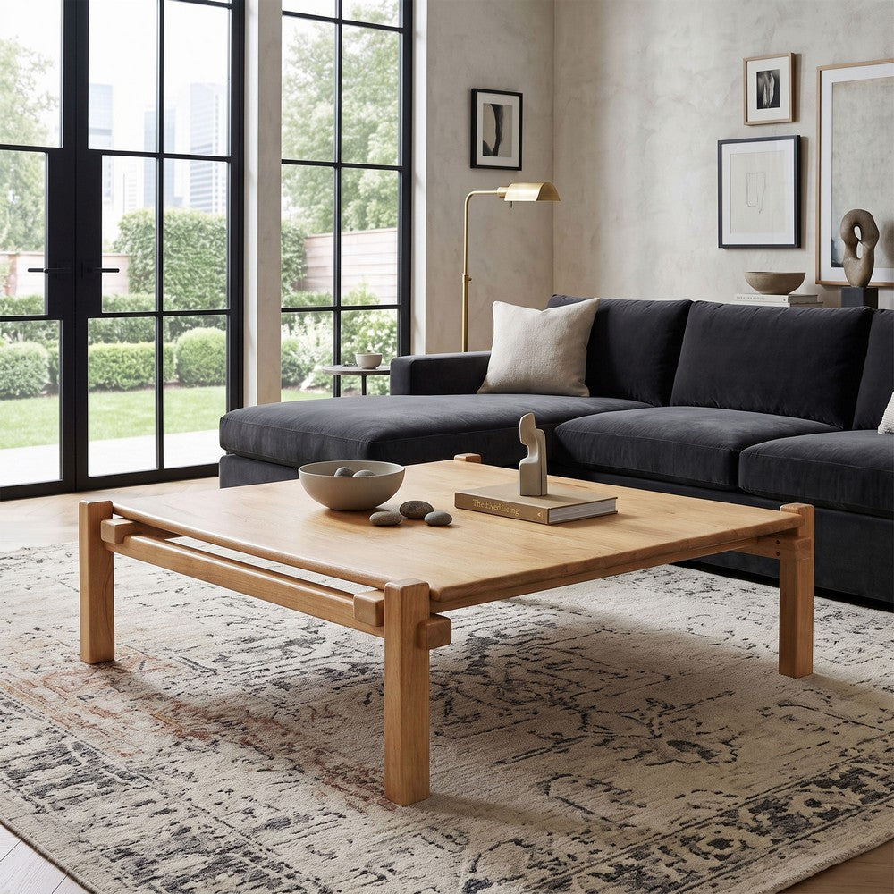 Hina 50"  Square Coffee Table | Exposed Joinery | Natural Brown Mango Wood | Japandi Style By The Urban Port