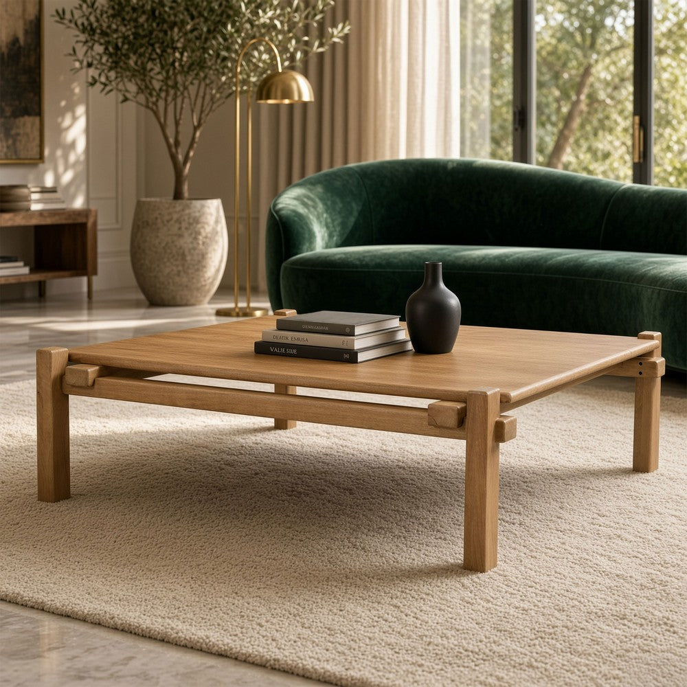 Hina 50"  Square Coffee Table | Exposed Joinery | Natural Brown Mango Wood | Japandi Style By The Urban Port
