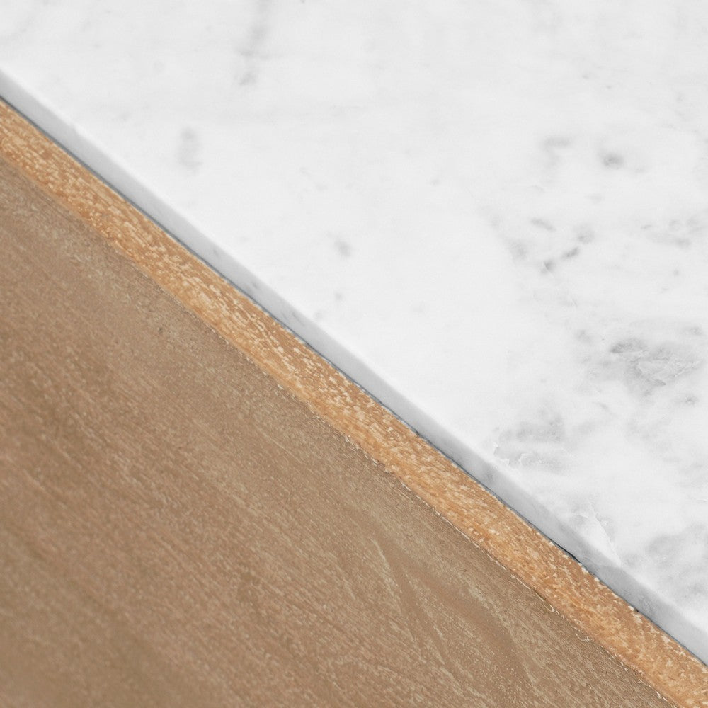 Joi 38" Square Coffee Table | Real White Marble Top | Solid Mango Wood Base | S&blasted Light Brown By The  Urban Port