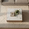 Joi 38" Square Coffee Table | Real White Marble Top | Solid Mango Wood Base | S&blasted Light Brown By The  Urban Port