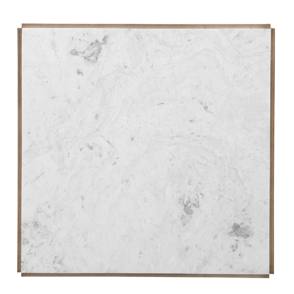 Joi 38" Square Coffee Table | Real White Marble Top | Solid Mango Wood Base | S&blasted Light Brown By The  Urban Port