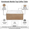 Joi 38" Square Coffee Table | Real White Marble Top | Solid Mango Wood Base | S&blasted Light Brown By The  Urban Port