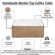 Joi 38" Square Coffee Table | Real White Marble Top | Solid Mango Wood Base | S&blasted Light Brown By The  Urban Port
