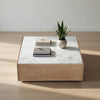Joi 38" Square Coffee Table | Real White Marble Top | Solid Mango Wood Base | S&blasted Light Brown By The  Urban Port