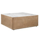 Joi 38" Square Coffee Table | Real White Marble Top | Solid Mango Wood Base | S&blasted Light Brown By The  Urban Port