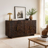 Suzi 4 Door Sideboard Storage Cabinet | Antique Brass H&les | H&carved Floral Motifs | Brown Mango Wood | 60" By The  Urban Port