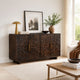 Suzi 4 Door Sideboard Storage Cabinet | Antique Brass H&les | H&carved Floral Motifs | Brown Mango Wood | 60" By The  Urban Port