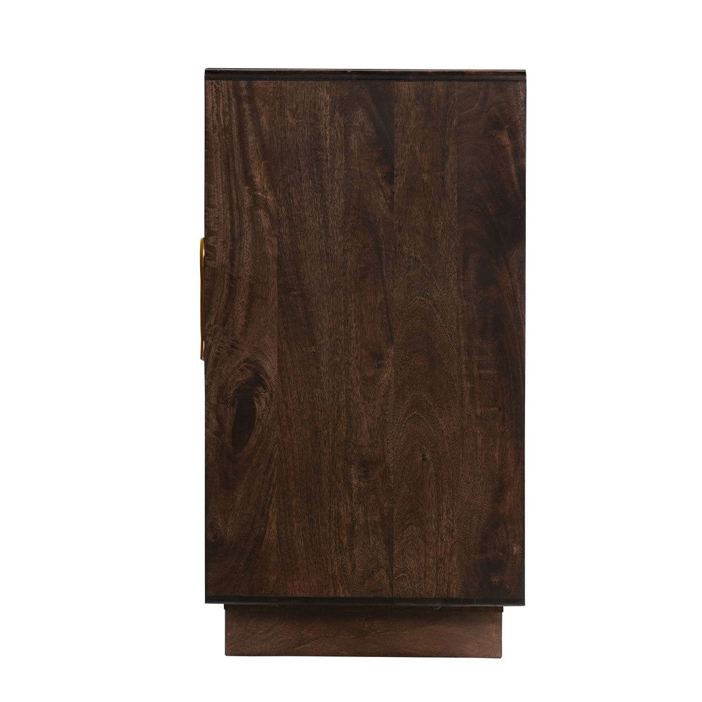 Suzi 4 Door Sideboard Storage Cabinet | Antique Brass H&les | H&carved Floral Motifs | Brown Mango Wood | 60" By The  Urban Port