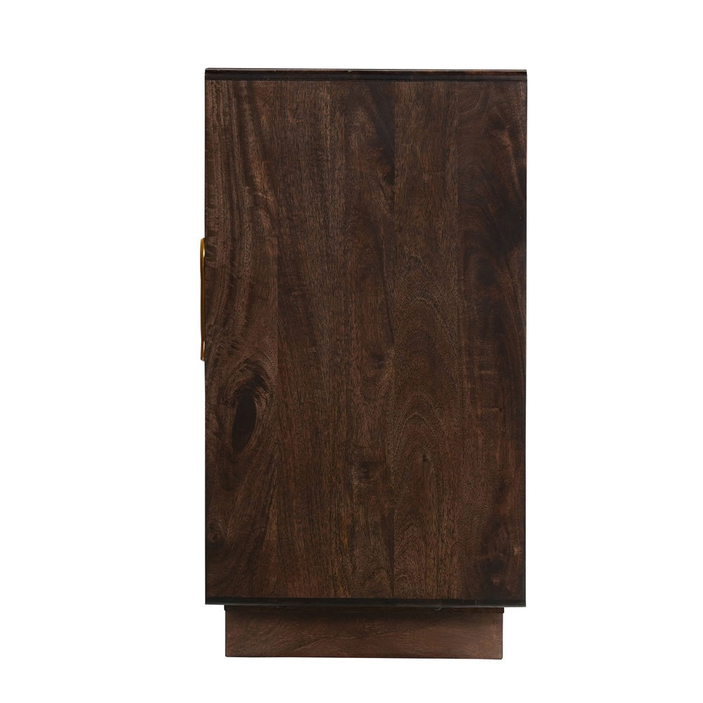 Suzi 4 Door Sideboard Storage Cabinet | Antique Brass H&les | H&carved Floral Motifs | Brown Mango Wood | 60" By The  Urban Port
