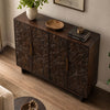 Suzi 4 Door Sideboard Storage Cabinet | Antique Brass H&les | H&carved Floral Motifs | Brown Mango Wood | 60" By The  Urban Port