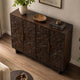Suzi 4 Door Sideboard Storage Cabinet | Antique Brass H&les | H&carved Floral Motifs | Brown Mango Wood | 60" By The  Urban Port