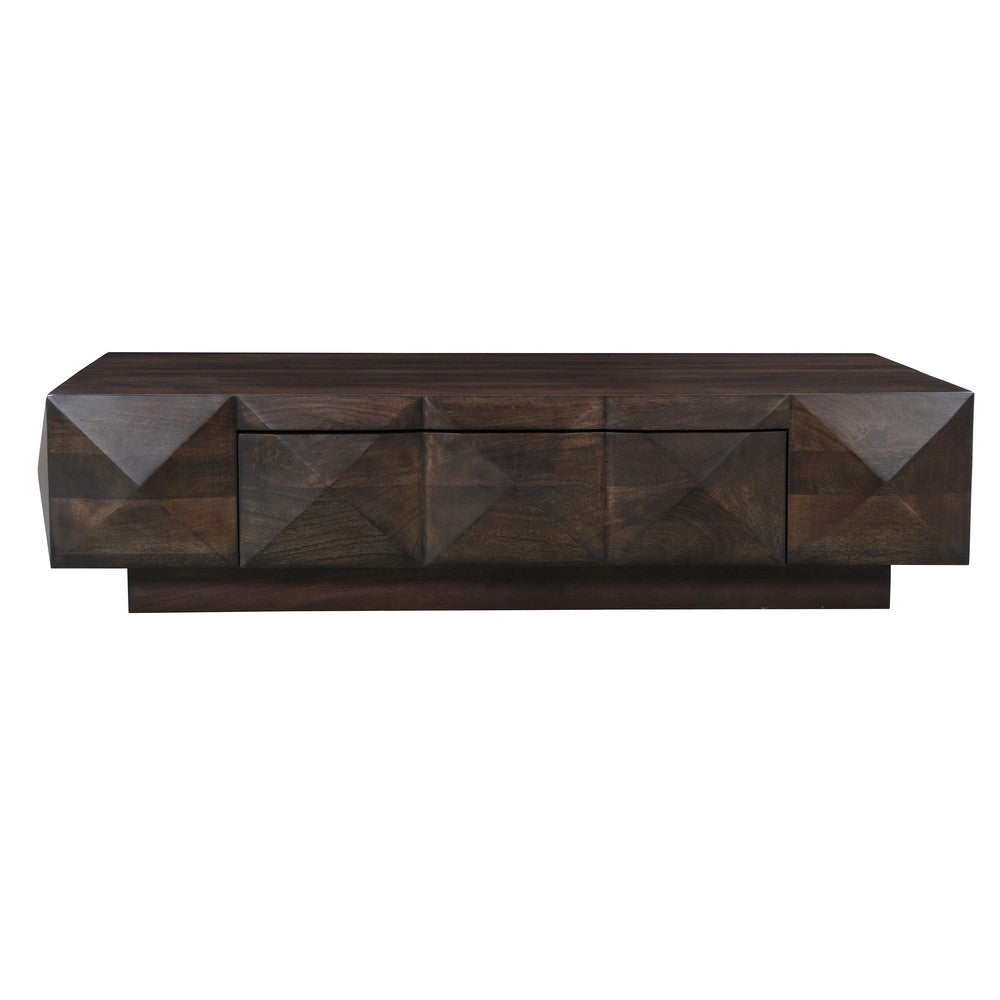 Jisaku 48" Coffee Table with Storage Drawer | 3D Diamond Carved Panels | Walnut Brown Mango Wood By The  Urban Port