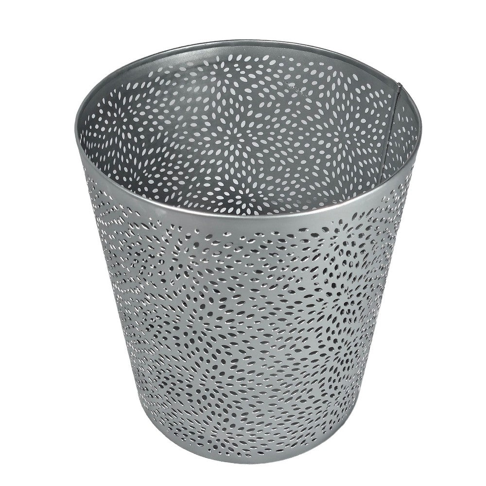 Josi 10 " Wastebasket Trash Can | Detailed Leaf Etching | Silver Finish By The Urban Port