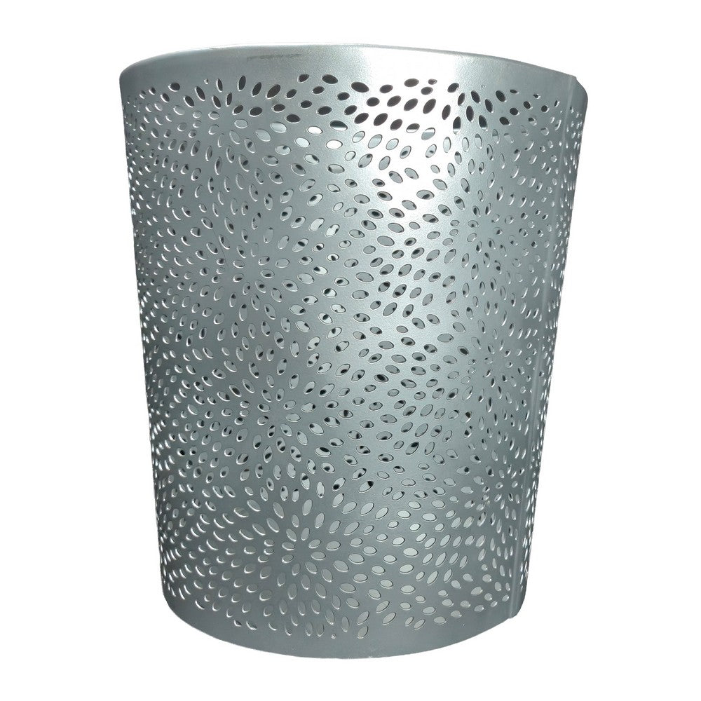 Josi 10 " Wastebasket Trash Can | Detailed Leaf Etching | Silver Finish By The Urban Port