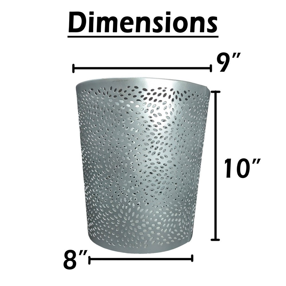 Josi 10 " Wastebasket Trash Can | Detailed Leaf Etching | Silver Finish By The Urban Port