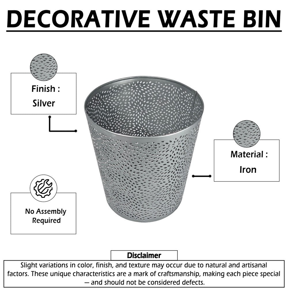 Josi 10 " Wastebasket Trash Can | Detailed Leaf Etching | Silver Finish By The Urban Port