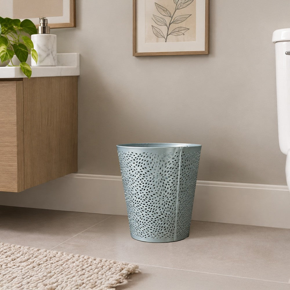 Josi 10 " Wastebasket Trash Can | Detailed Leaf Etching | Silver Finish By The Urban Port