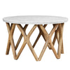 Jena 32" Round Coffee Table | White Banswara Marble Top | Criss Cross Base | Natural Brown By The Urban Port