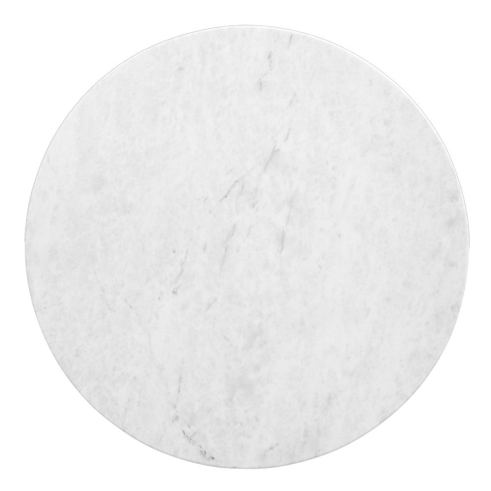 Jena 32" Round Coffee Table | White Banswara Marble Top | Criss Cross Base | Natural Brown By The Urban Port