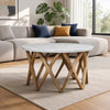 Jena 32" Round Coffee Table | White Banswara Marble Top | Criss Cross Base | Natural Brown By The Urban Port