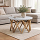 Jena 32" Round Coffee Table | White Banswara Marble Top | Criss Cross Base | Natural Brown By The Urban Port
