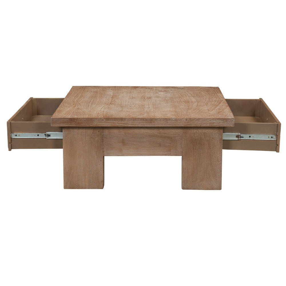 Les 36" Square Coffee Table with Panel Legs | 2 Storage Drawers | Matte Brown Mango Wood | Black H&les By The  Urban Port