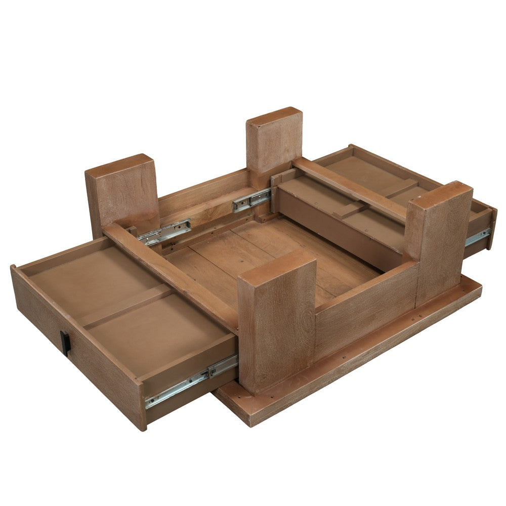 Les 36" Square Coffee Table with Panel Legs | 2 Storage Drawers | Matte Brown Mango Wood | Black H&les By The  Urban Port