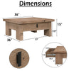 Les 36" Square Coffee Table with Panel Legs | 2 Storage Drawers | Matte Brown Mango Wood | Black H&les By The  Urban Port