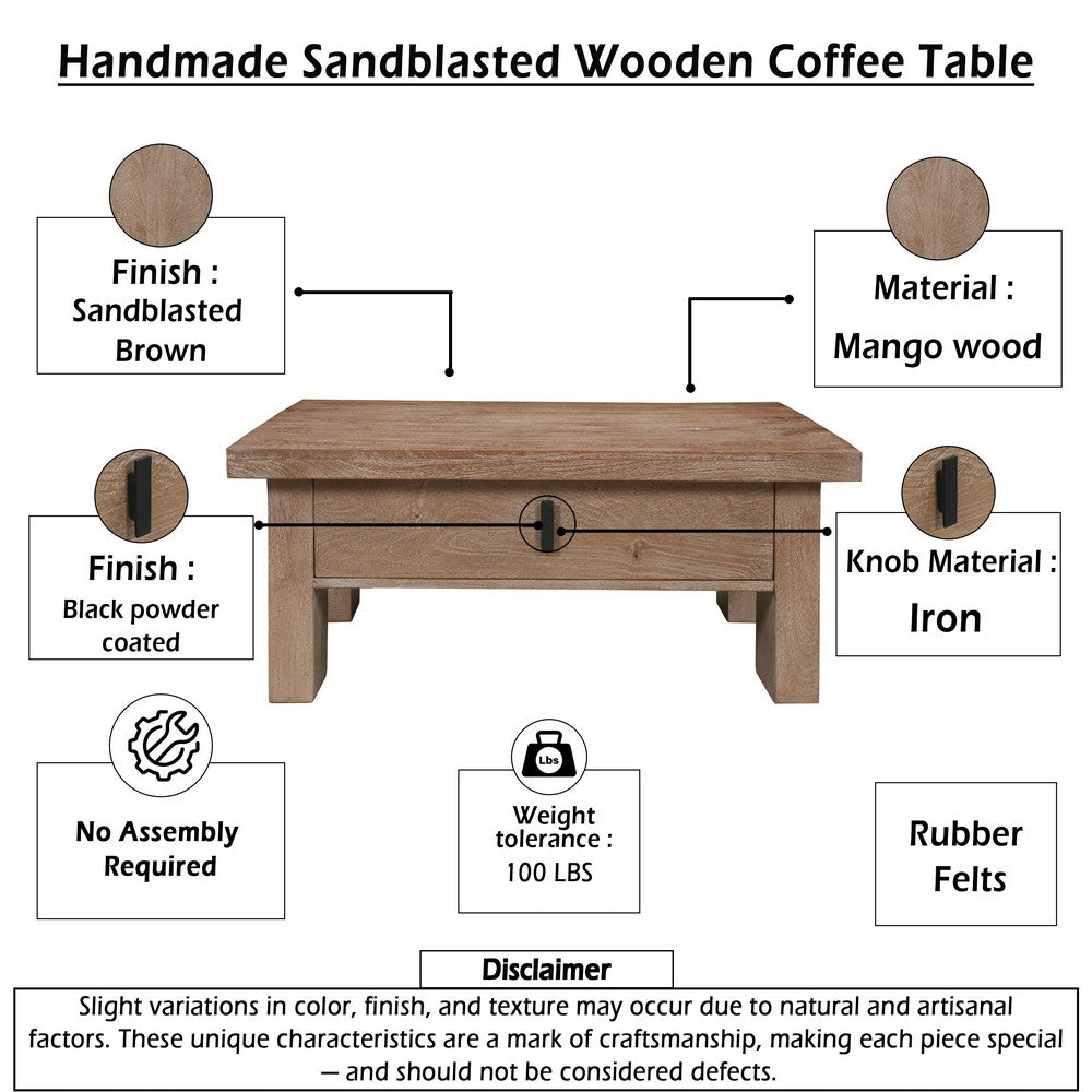 Les 36" Square Coffee Table with Panel Legs | 2 Storage Drawers | Matte Brown Mango Wood | Black H&les By The  Urban Port