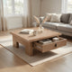 Les 36" Square Coffee Table with Panel Legs | 2 Storage Drawers | Matte Brown Mango Wood | Black H&les By The  Urban Port