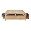 Hika 45" Square Coffee Table | 4 Storage Drawers & Open Shelf | Light Brown Mango Wood By The  Urban Port