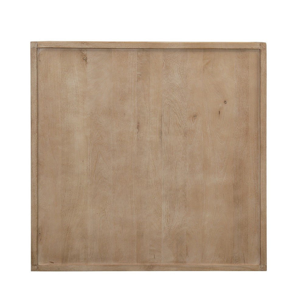 Hika 45" Square Coffee Table | 4 Storage Drawers & Open Shelf | Light Brown Mango Wood By The  Urban Port