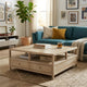 Hika 45" Square Coffee Table | 4 Storage Drawers & Open Shelf | Light Brown Mango Wood By The  Urban Port