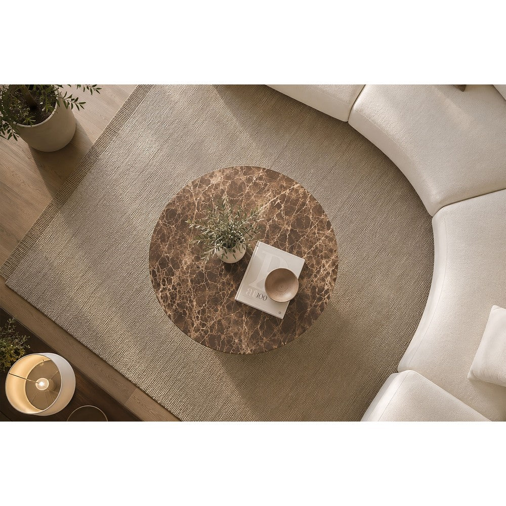 Zena 36" Round Coffee Table | Spainish Emperador Marble Top | Brown Mango Wood Cross Legs By The  Urban Port