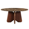 Zena 36" Round Coffee Table | Spainish Emperador Marble Top | Brown Mango Wood Cross Legs By The  Urban Port