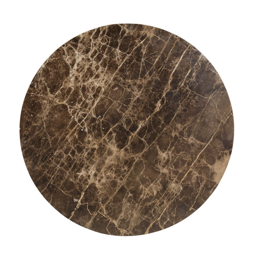 Zena 36" Round Coffee Table | Spainish Emperador Marble Top | Brown Mango Wood Cross Legs By The  Urban Port