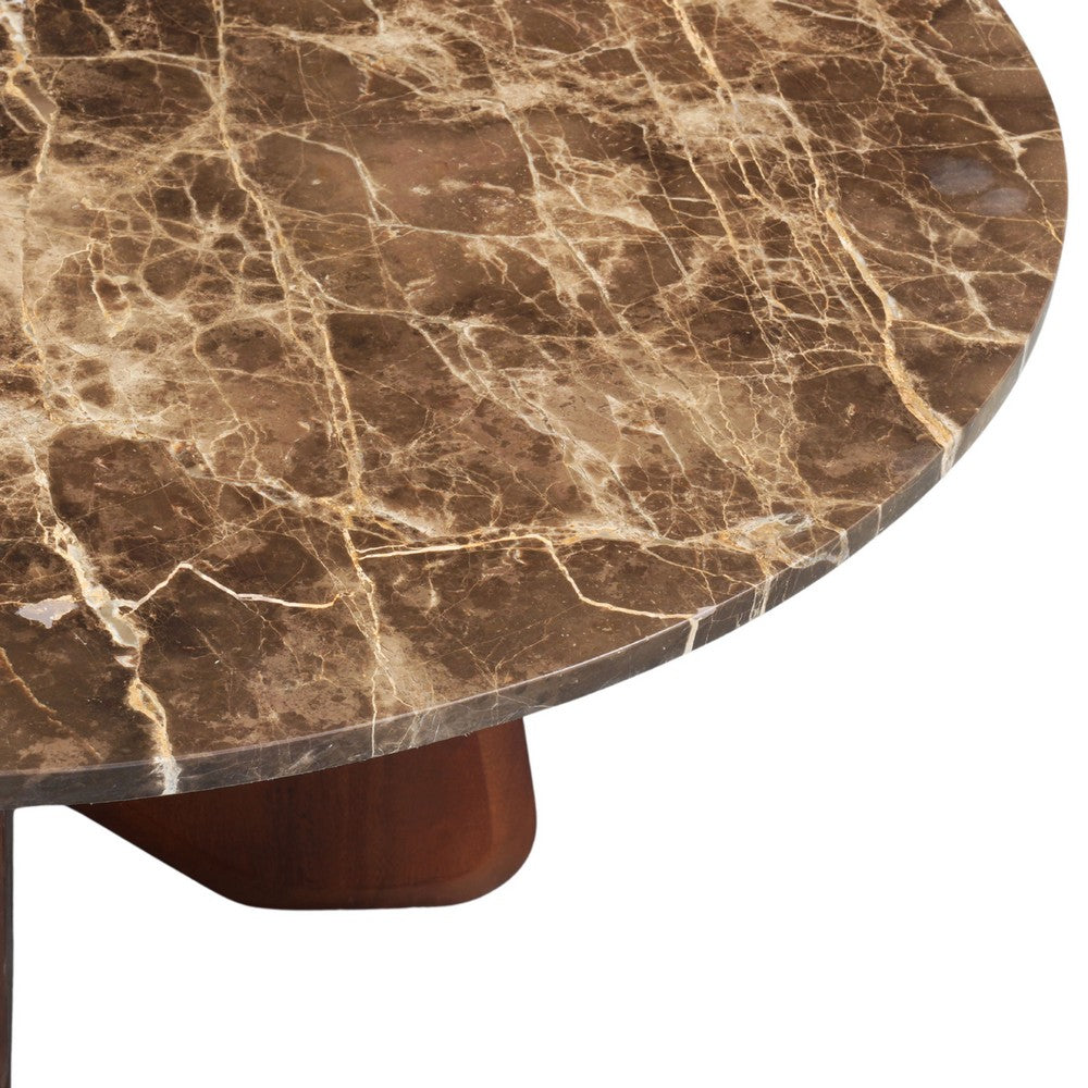 Zena 36" Round Coffee Table | Spainish Emperador Marble Top | Brown Mango Wood Cross Legs By The  Urban Port