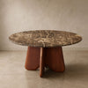 Zena 36" Round Coffee Table | Spainish Emperador Marble Top | Brown Mango Wood Cross Legs By The  Urban Port